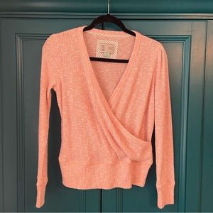 Anthropologie Saturday Sunday pink ribbed v neck top